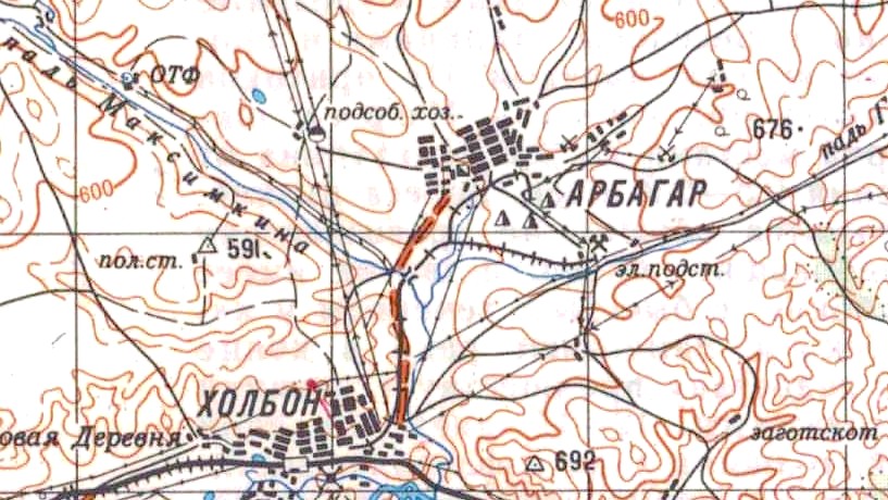 Узкоколейная железная дорога Холбон — Арбагар — схемы и топографические карты Узкоколейная железная дорога Холбон — Арбагар — схемы и топографические карты